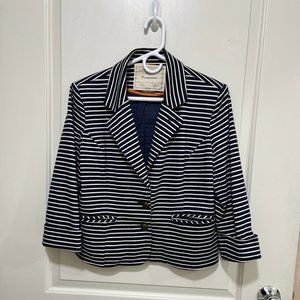 Anthropologie Cartonnier Blazer Women Size Large Blue White Striped